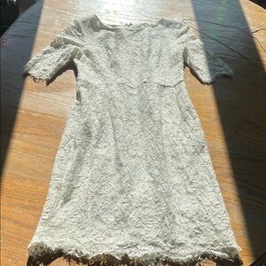 👰Erin Fetherston white lace eyelash 3/4 sleeve dress sz6 classic wedding fem